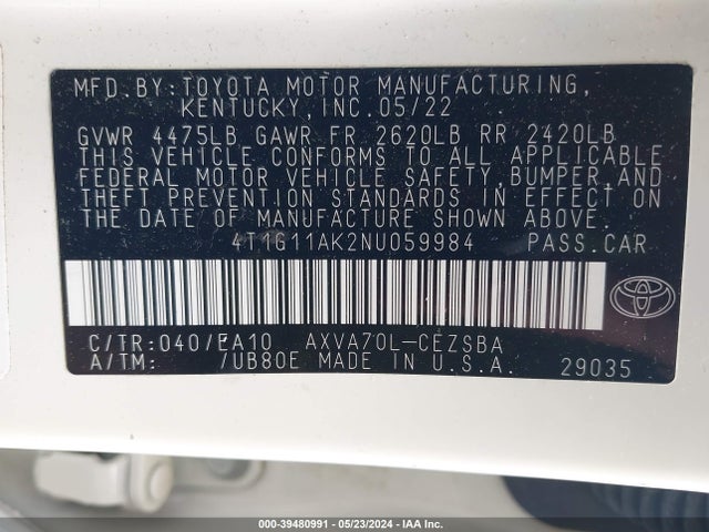Toyota CAMRY SE 2022 4T1G11AK2NU059984 Image 9