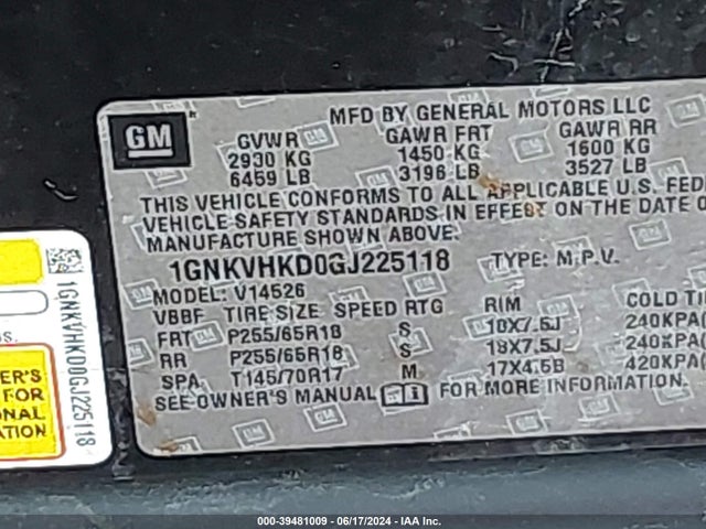 Chevrolet Traverse 2lt 2016 1GNKVHKD0GJ225118 Image 9