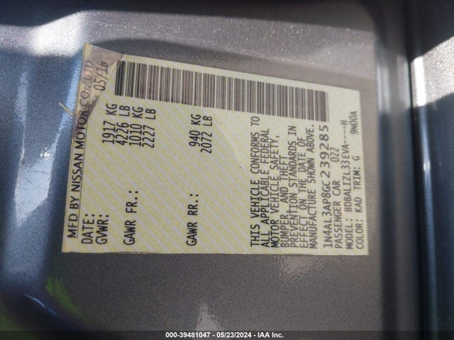 Nissan Altima 2.5 Sv 2016 1N4AL3AP8GC239285 Image 9