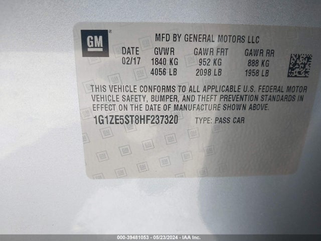 Chevrolet MALIBU 1LT 2017 1G1ZE5ST8HF237320 Image 9
