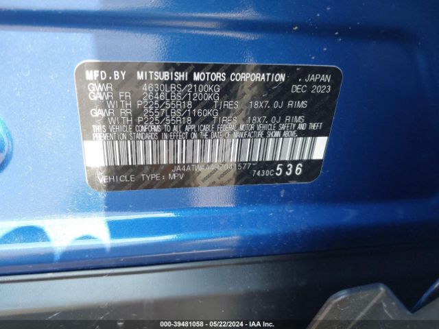 JA4ATWAA4RZ041577 Mitsubishi Eclipse Cross Se S-awc/sel S-awc