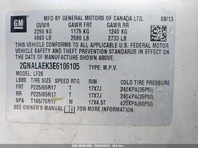 Chevrolet EQUINOX LS 2014 2GNALAEK3E6106105 Image 9