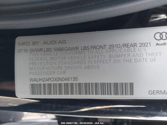 WAUH2AFC0GN046135 Audi S6 4.0t Premium Plus