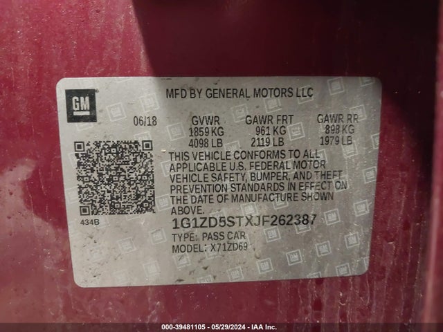 Chevrolet MALIBU LT 2018 1G1ZD5STXJF262387 Image 9