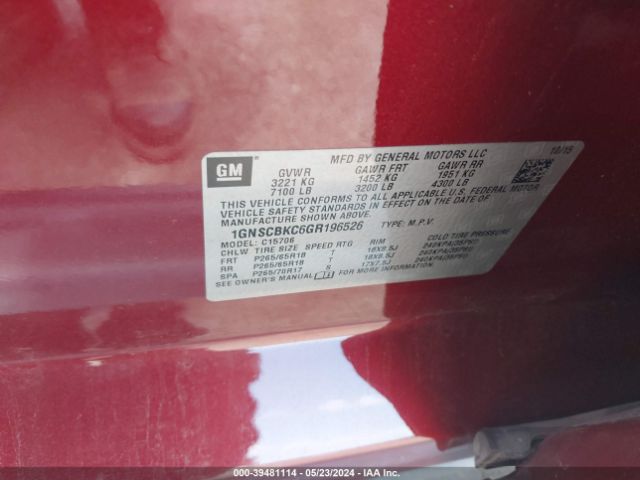 1GNSCBKC6GR196526 Chevrolet Tahoe Lt