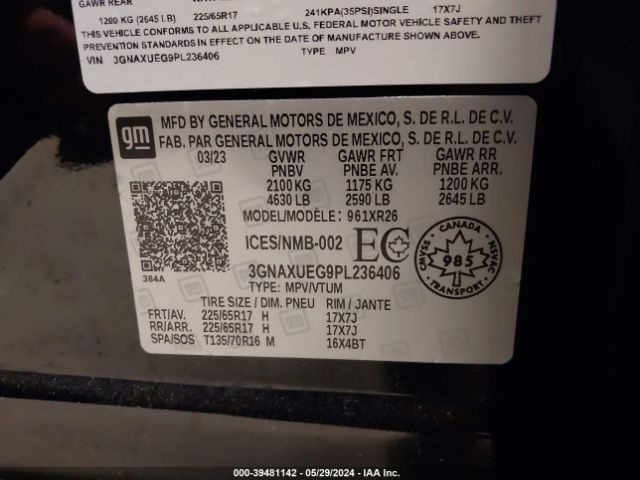3GNAXUEG9PL236406 Chevrolet Equinox Awd Lt