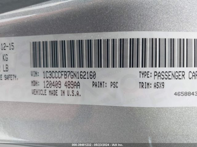 1C3CCCFB7GN162160 Chrysler 200 LX