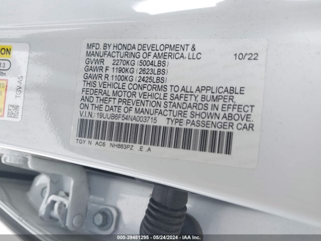 19UUB6F54NA003715 Acura Tlx A-spec Package