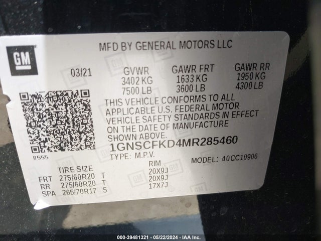 Chevrolet Suburban 2wd Premier 2021 1GNSCFKD4MR285460 Image 9