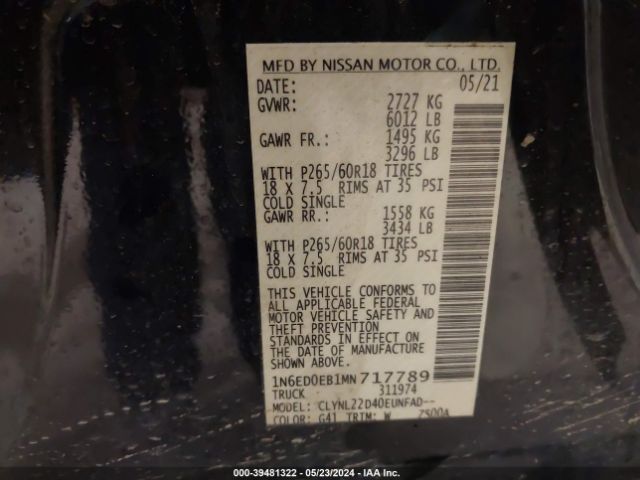 1N6ED0EB1MN717789 Nissan Frontier Sv 4x4