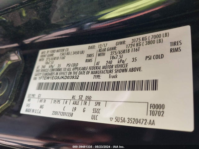 Ford F-150 Xlt 2018 1FTEW1EG9JKD03932 Image 9