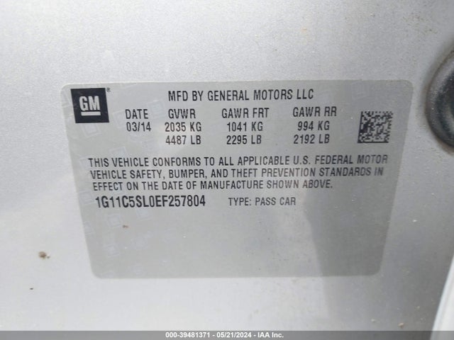 Chevrolet MALIBU 1LT 2014 1G11C5SL0EF257804 Image 9
