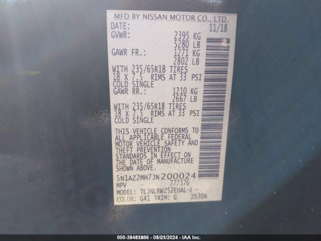 Nissan MURANO SL 2018 5N1AZ2MH7JN200024 Image 9
