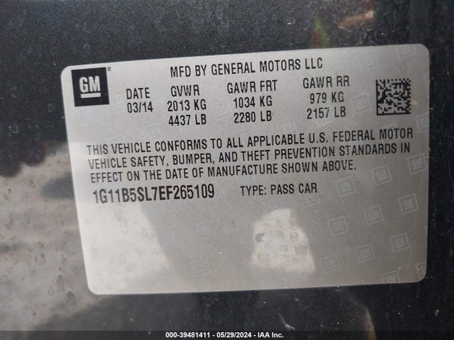 Chevrolet Malibu 1ls 2014 1G11B5SL7EF265109 Image 9