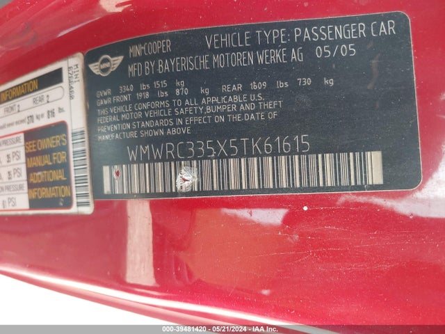 2005 MINI COOPER WMWRC335X5TK61615 Photo 8