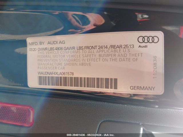 WAUDNAF4XLA061578 Audi A4 Premium 45 Tfsi Quattro S Tronic