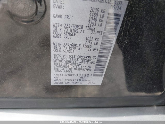 Nissan Rogue Sl 2014 5N1AT2MT0EC835304 Image 9