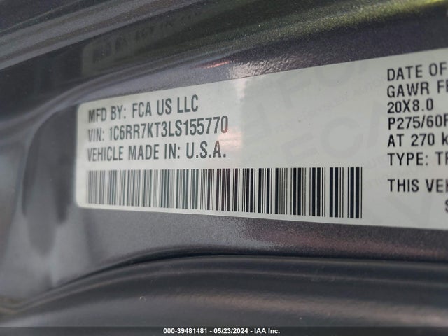 1C6RR7KT3LS155770 RAM 1500 Classic Tradesman  4x4 5'7 Box