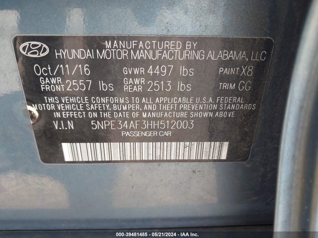 Hyundai Sonata Sport 2017 5NPE34AF3HH512003 Image 9