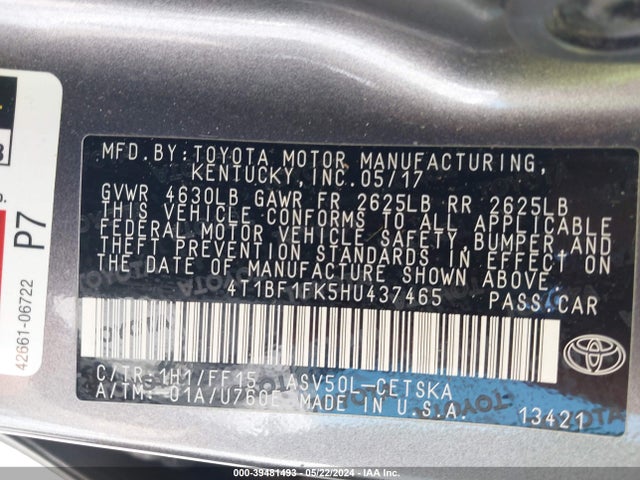 Toyota CAMRY SE 2017 4T1BF1FK5HU437465 Image 9