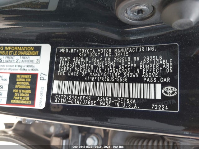 Toyota CAMRY SE 2016 4T1BF1FK6GU515556 Image 9