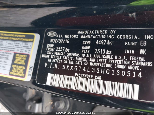 KIA Optima Lx 2017 5XXGT4L33HG130514 Image 9