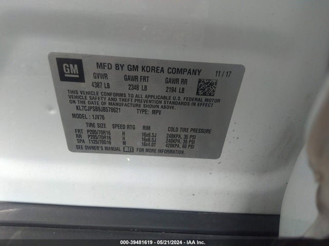 Chevrolet Trax Lt 2018 KL7CJPSB9JB578621 Image 9