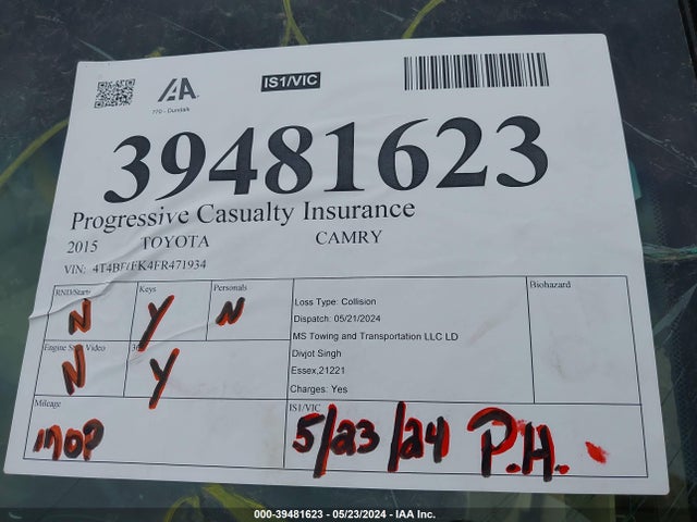 Toyota CAMRY LE 2015 4T4BF1FK4FR471934 Image 16
