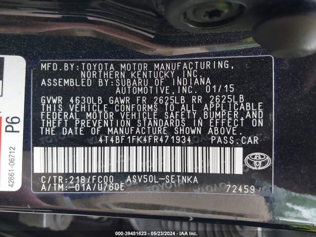 Toyota CAMRY LE 2015 4T4BF1FK4FR471934 Image 9