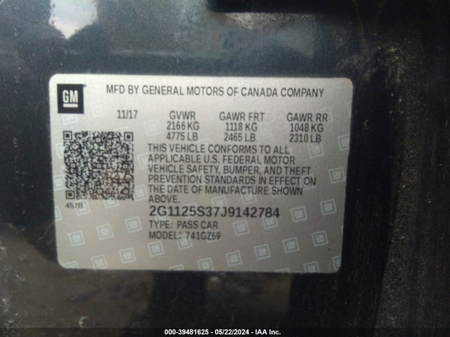 Chevrolet IMPALA 2LZ 2018 2G1125S37J9142784 Image 9