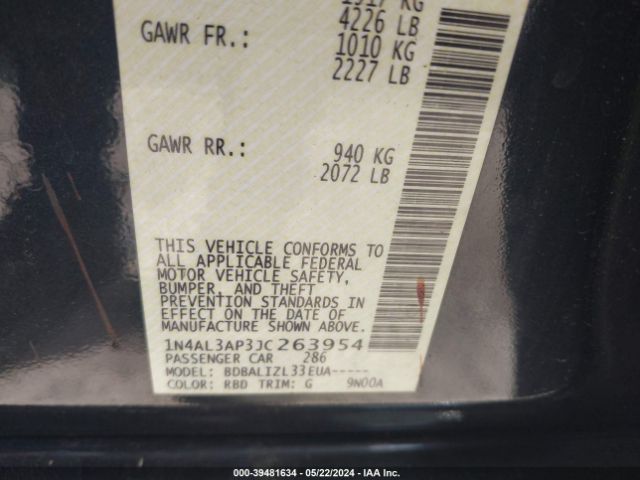 1N4AL3AP3JC263954 Nissan Altima 2.5 Sv