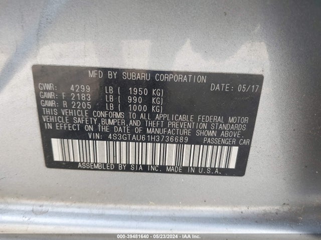 4S3GTAU61H3736689 Subaru Impreza 2.0i Limited
