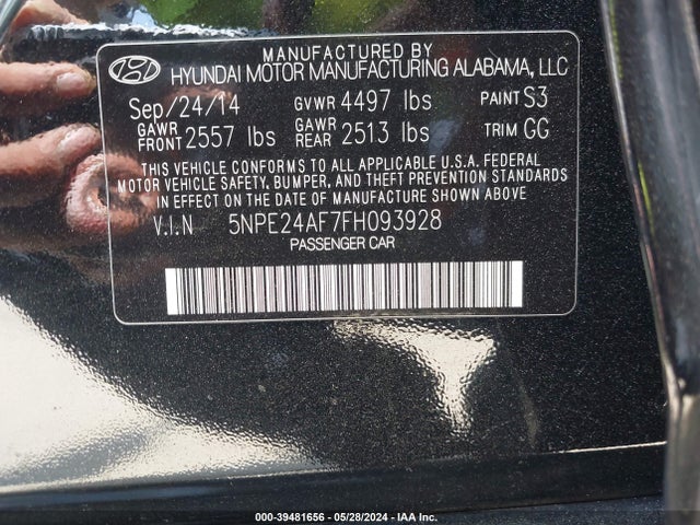 Hyundai SONATA SE 2015 5NPE24AF7FH093928 Image 9