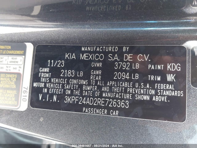 KIA Forte Lxs 2024 3KPF24AD2RE726363 Image 9