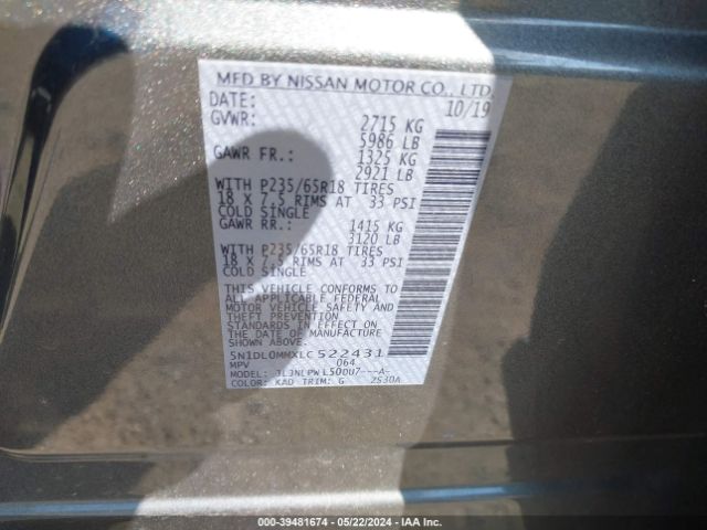 5N1DL0MMXLC522431 Infiniti Qx60 Pure Awd