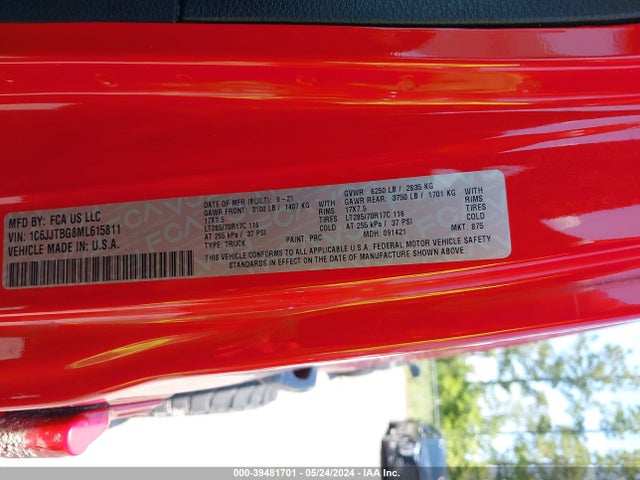 Jeep Gladiator Rubicon 4x4 2021 1C6JJTBG8ML615811 Image 9