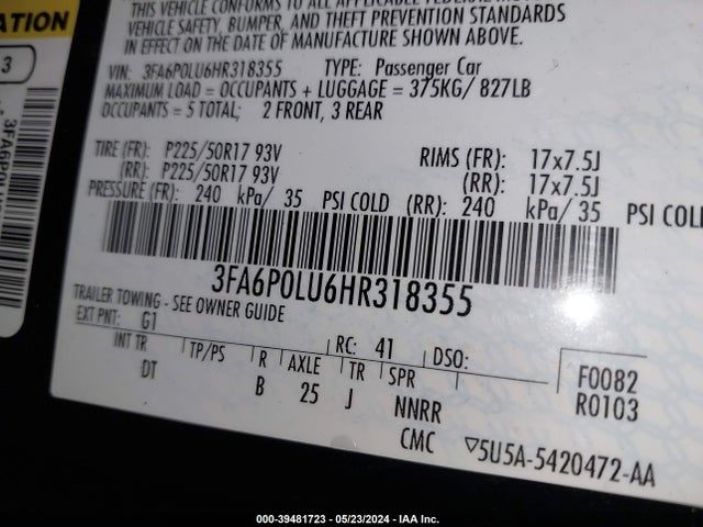 Ford Fusion Hybrid Se 2017 3FA6P0LU6HR318355 Image 9