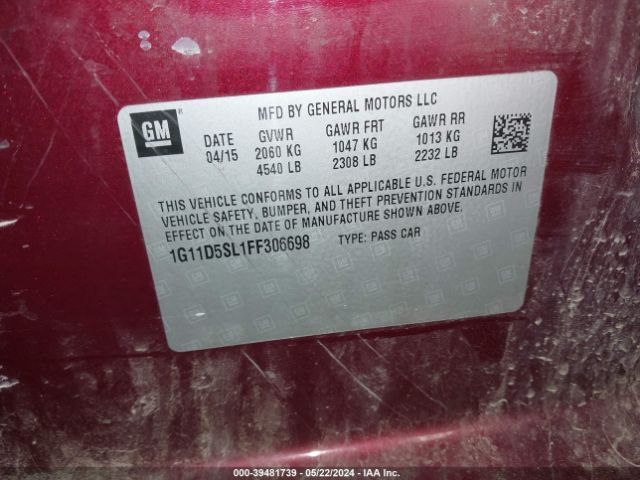 1G11D5SL1FF306698 Chevrolet MALIBU 2LT