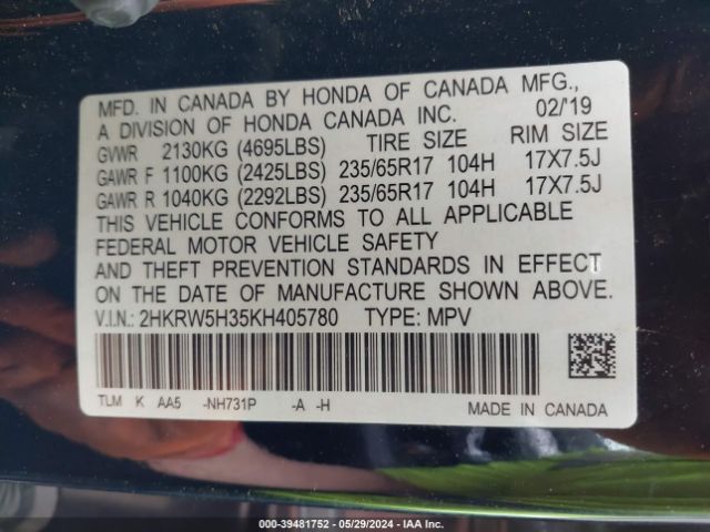 2HKRW5H35KH405780 Honda CR-V LX