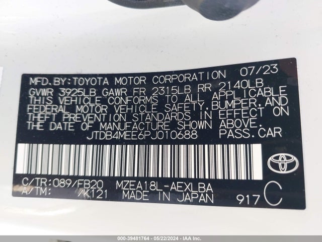 Toyota COROLLA LE 2023 JTDB4MEE6PJ010688 Image 9