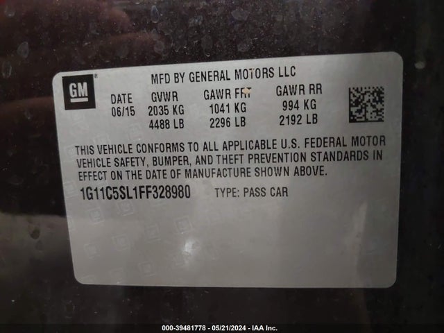 Chevrolet MALIBU 1LT 2015 1G11C5SL1FF328980 Image 9