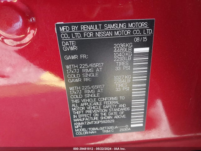 Nissan ROGUE SV 2016 KNMAT2MT3GP592829 Image 9