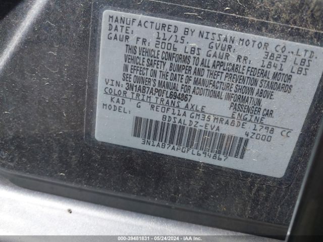 3N1AB7AP0FL694867 Nissan SENTRA SV