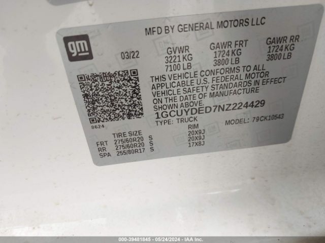 1GCUYDED7NZ224429 Chevrolet SILVERADO 1500 LTD