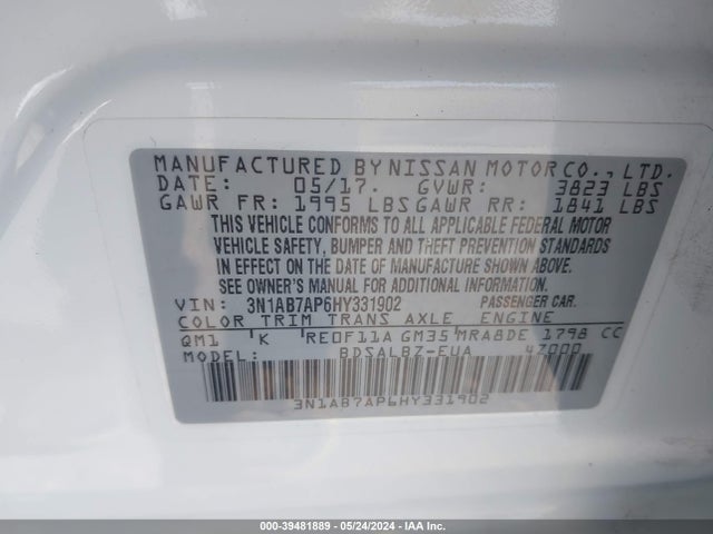 Nissan SENTRA S 2017 3N1AB7AP6HY331902 Image 9