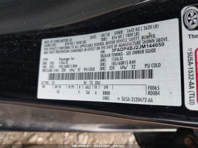 Ford FIESTA SE 2018 3FADP4BJ2JM144650 Image 9