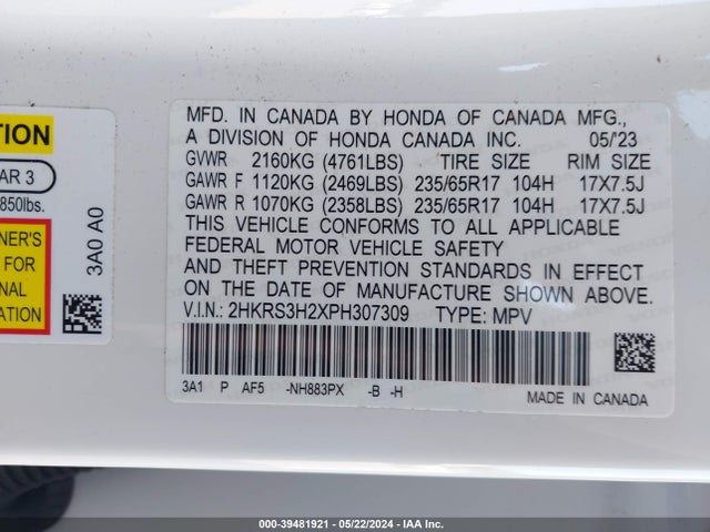 Honda Cr-v Lx 2wd 2023 2HKRS3H2XPH307309 Image 9