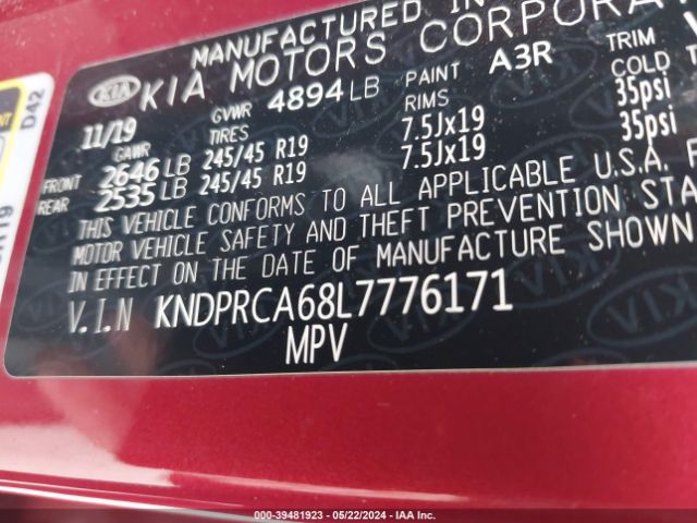 KNDPRCA68L7776171 KIA Sportage Sx Turbo