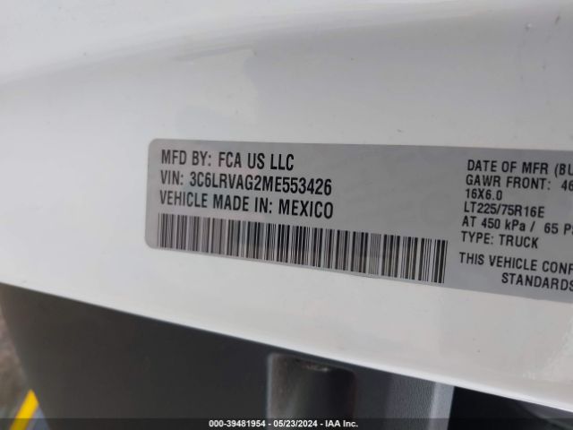 3C6LRVAG2ME553426 RAM Promaster 1500 Low Roof 136 Wb