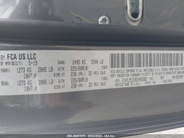 1C4PJMLB3KD465383 Jeep Cherokee Altitude 4x4